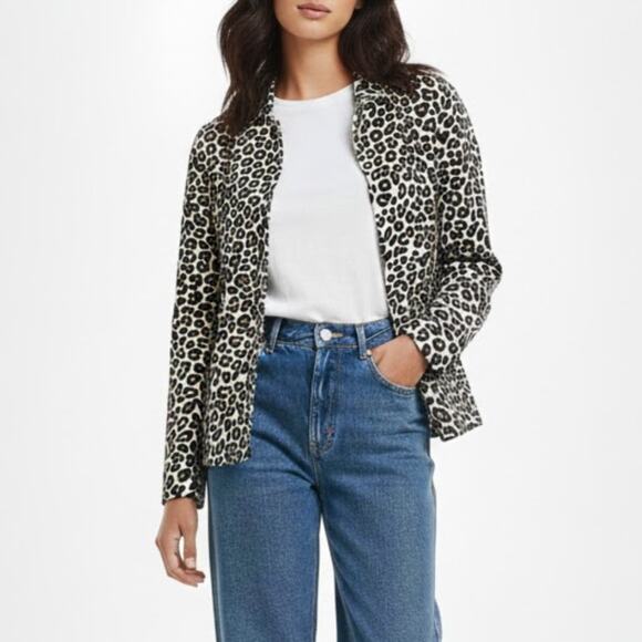 90s Erin London Vintage Jacket Black & White Cheetah Leopard Print Jacket Large - Picture 1 of 8